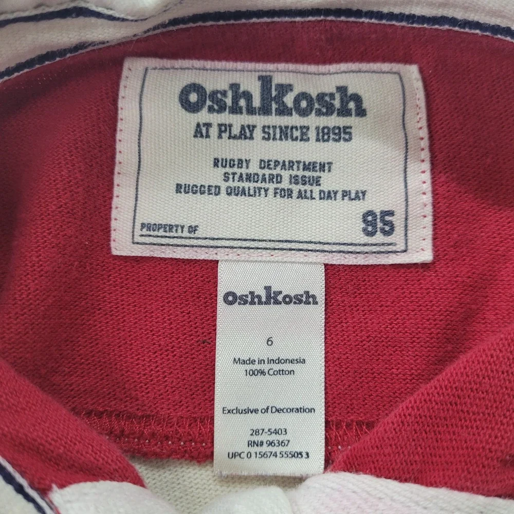 Vintage‎ OshKosh B'gosh Kids Rugby Shirt Long Sleeve Red Cream Stripe Size 6